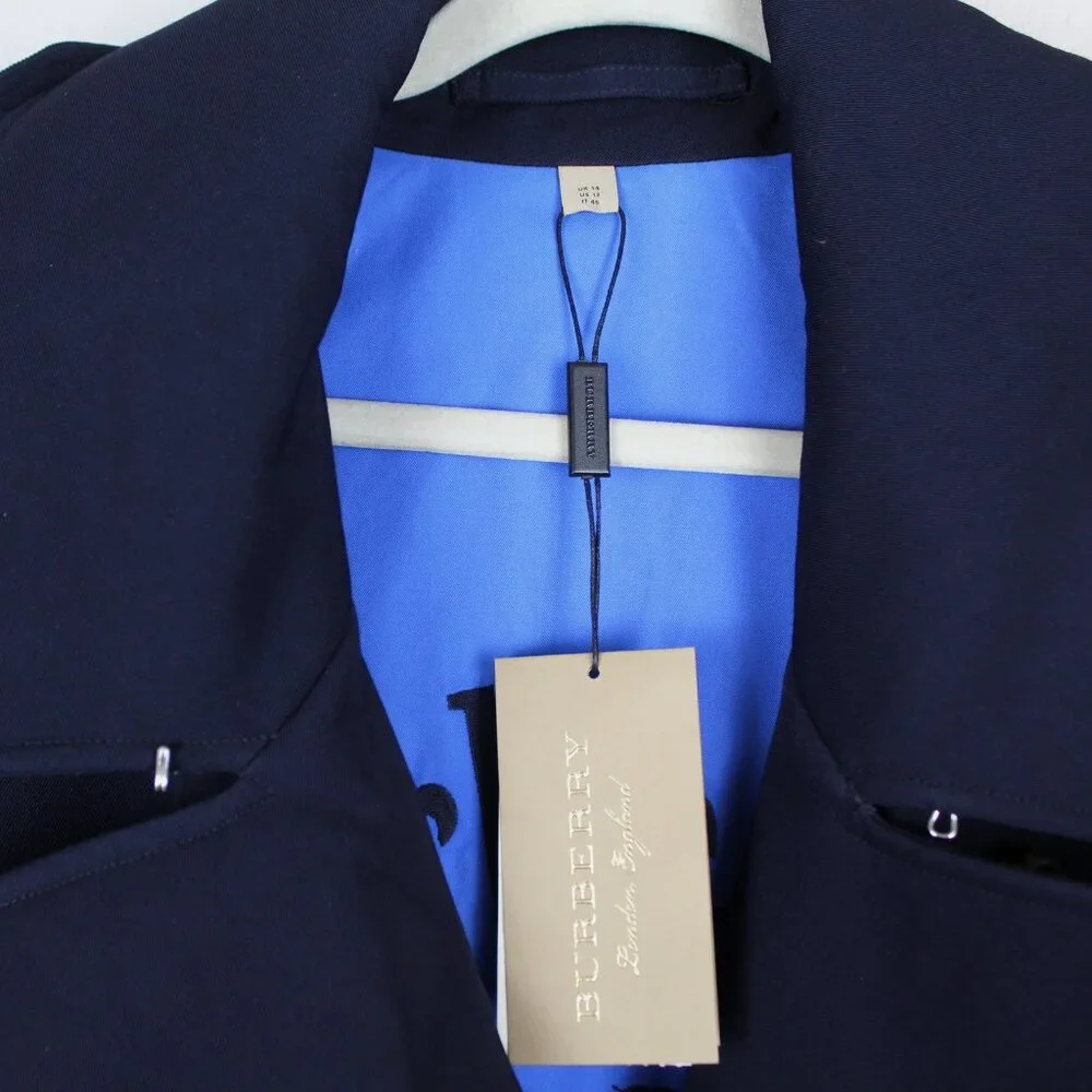 NWT Burberry Gemini Wool Trench Coat, US 12, Dark Blue Luxe Belted Iconic Style - Picture 8 of 16